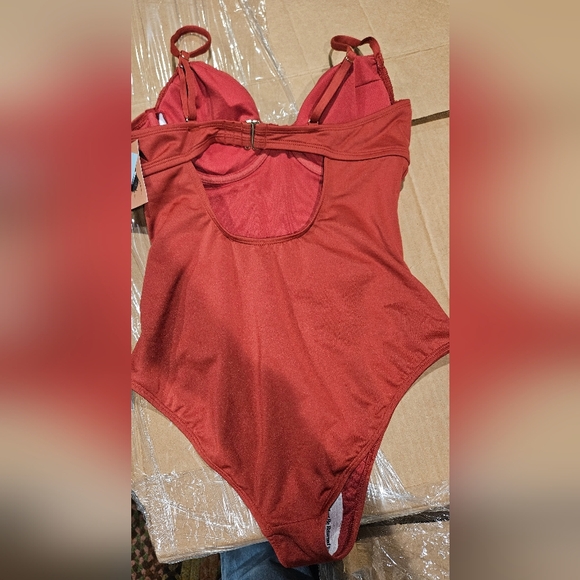 (09)Rust One-Piece Swimsuit with Subtle Ruched Bust - Picture 4 of 5